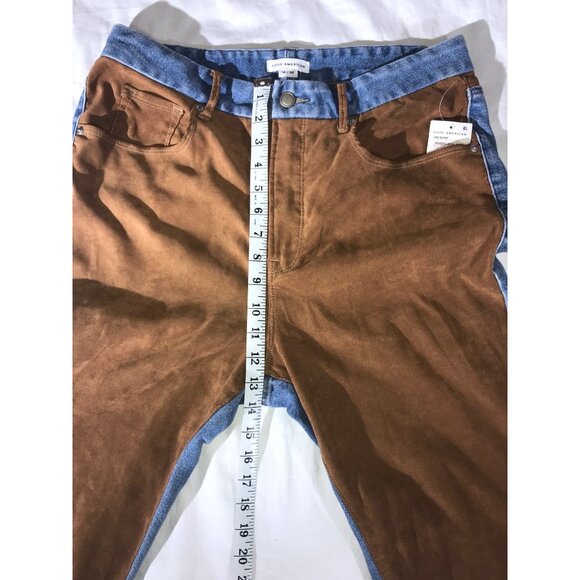 Good American Women's Two-Tone Brown Faux Suede/ Blue Denim Jeans Indigo 081 - Picture 5 of 9